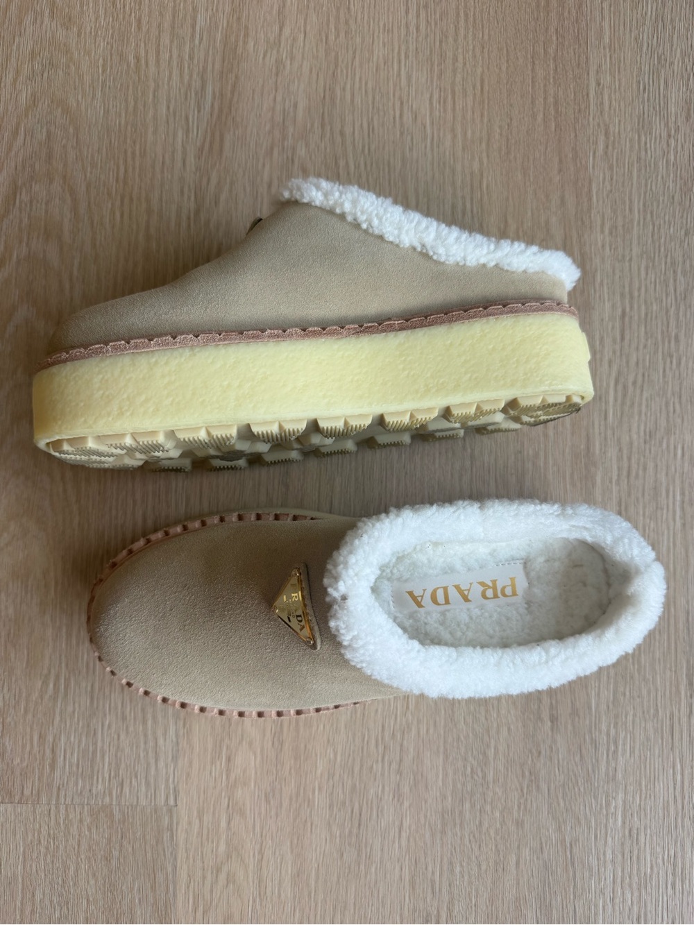 Prada Shearling Platform Mules Beige Cream 36 - Picture 7 of 9